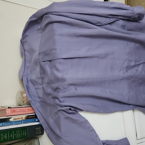 100% Silk Button Down Blouse 1X Purple office lagenlook career Party - Picture 7 of 9